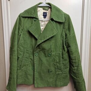 GAP Women's Green Pea Coat. Lined Corduroy. Size M.
